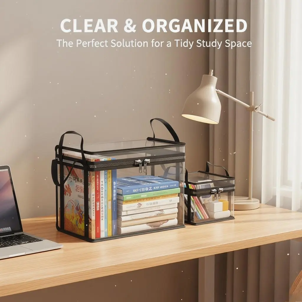 Book storage box Classroom household old book sorting artifact Student desktop dustproof transparent foldable bookcase bag