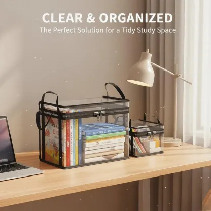 Book storage box Classroom household old book sorting artifact Student desktop dustproof transparent foldable bookcase bag