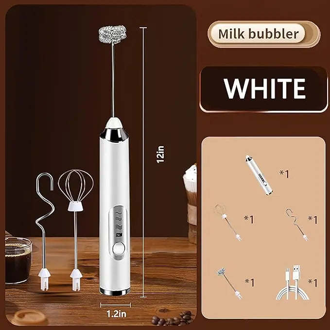 ⚡ Super Powerful Torque — Rechargeable Milk Frother Wand ☕3-Speed Handheld Foam Maker for Coffee, Matcha & Protein Shakes