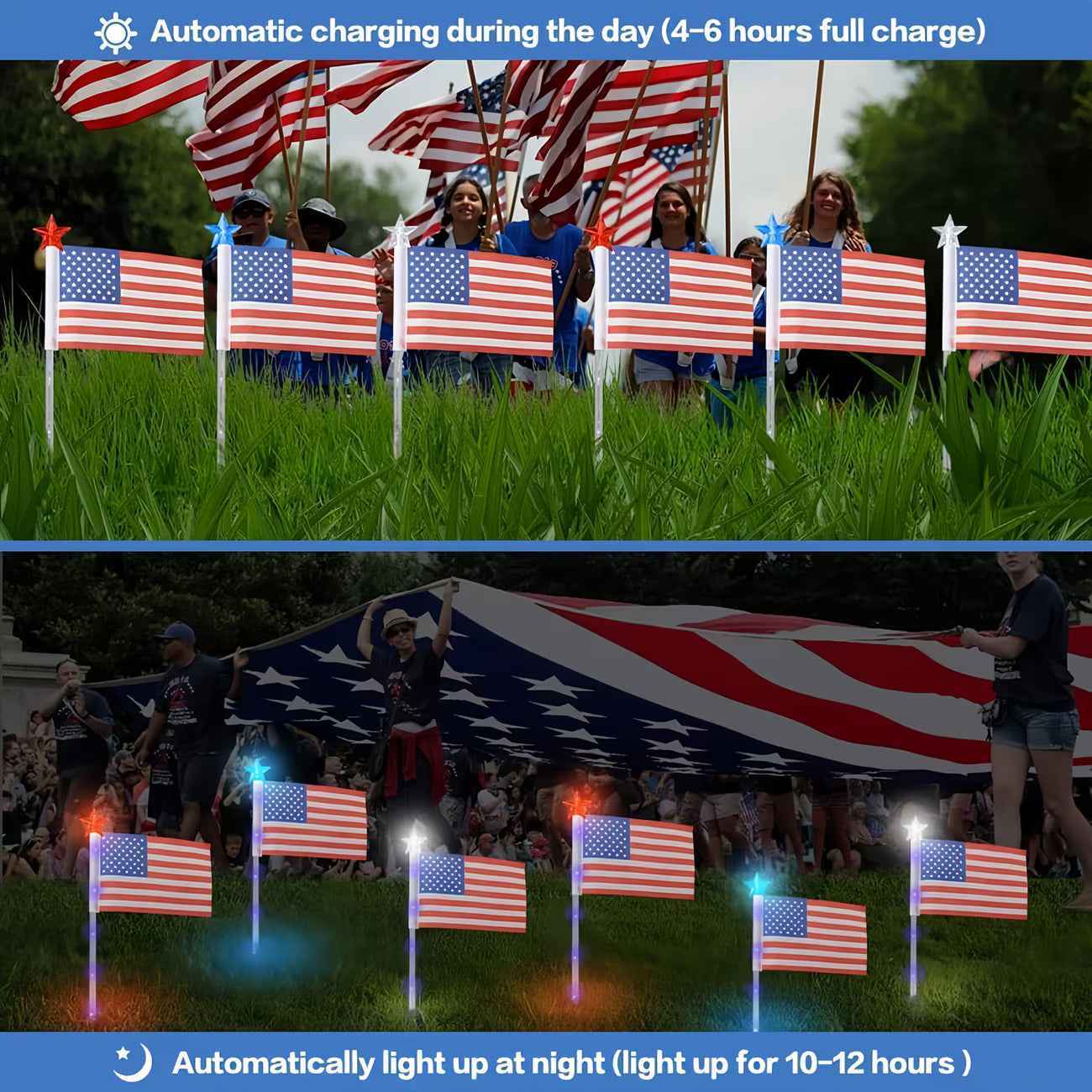 🚩8-Piece Flag Light Set – 4th of July Decorations with 8 Lighting Modes – 🎆Ideal for Independence Day Pathways, Gardens, and Yard Decor