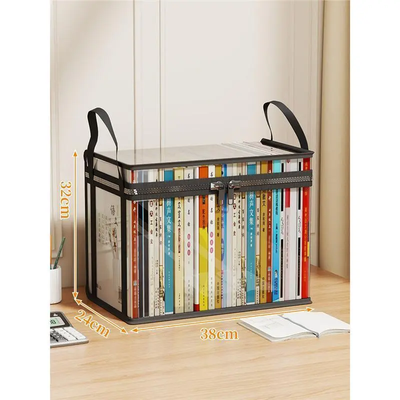 Book storage box Classroom household old book sorting artifact Student desktop dustproof transparent foldable bookcase bag