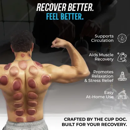 The Cup Doc Cupping Therapy Kit | Back Pain Relief & Muscle Recovery | 12PC & 24PC | Hand Pump, Magnets & Hose Included | At Home Use