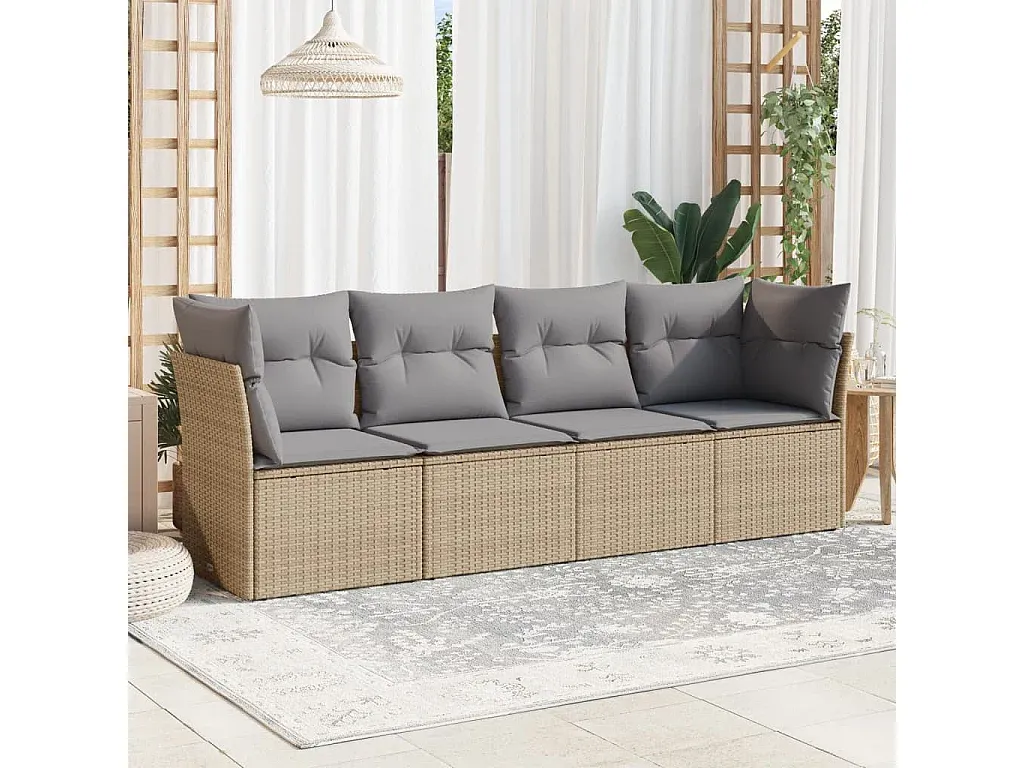 4-teilige Garten-Sofagarnitur mit Kissen Beige Poly Rattan-nestelivoa.com