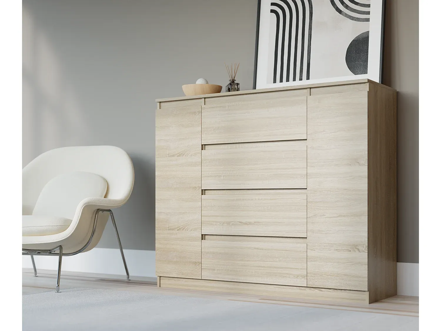 Moderne Kommode mit Türen und Schubladen, Sonoma-Eiche-nestelivoa.com