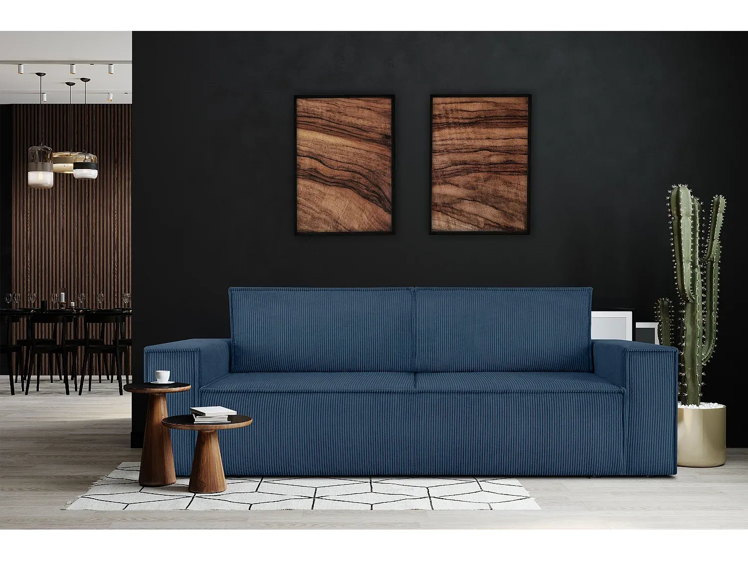 3-Sitzer Sofa mit Schlaffunktion in Haustierfreundlichem Cordstoff Marineblau-nestelivoa.com