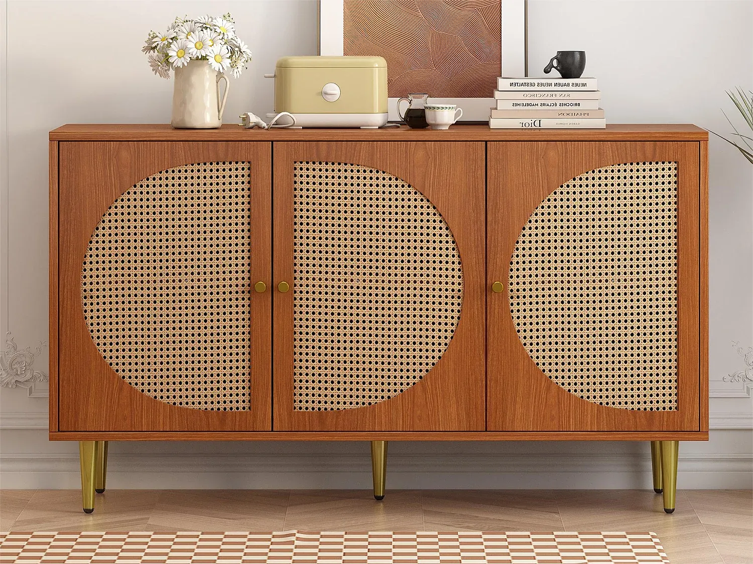 Vintage Sideboard mit Rattandetails und 3 Türen-nestelivoa.com
