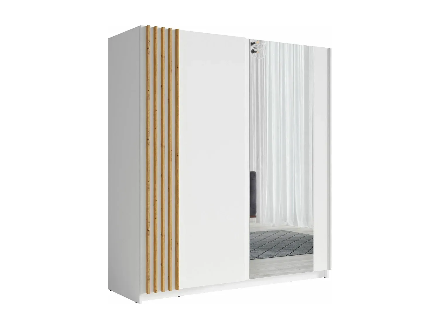 Kleiderschrank mit Schwebetüren in Weiß und Eiche, 200x63x199 cm-nestelivoa.com