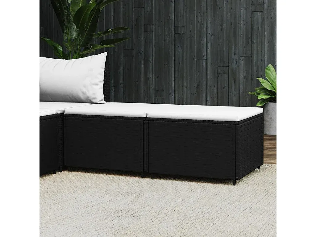 Schwarze Poly Rattan Gartenhocker mit Kissen-nestelivoa.com