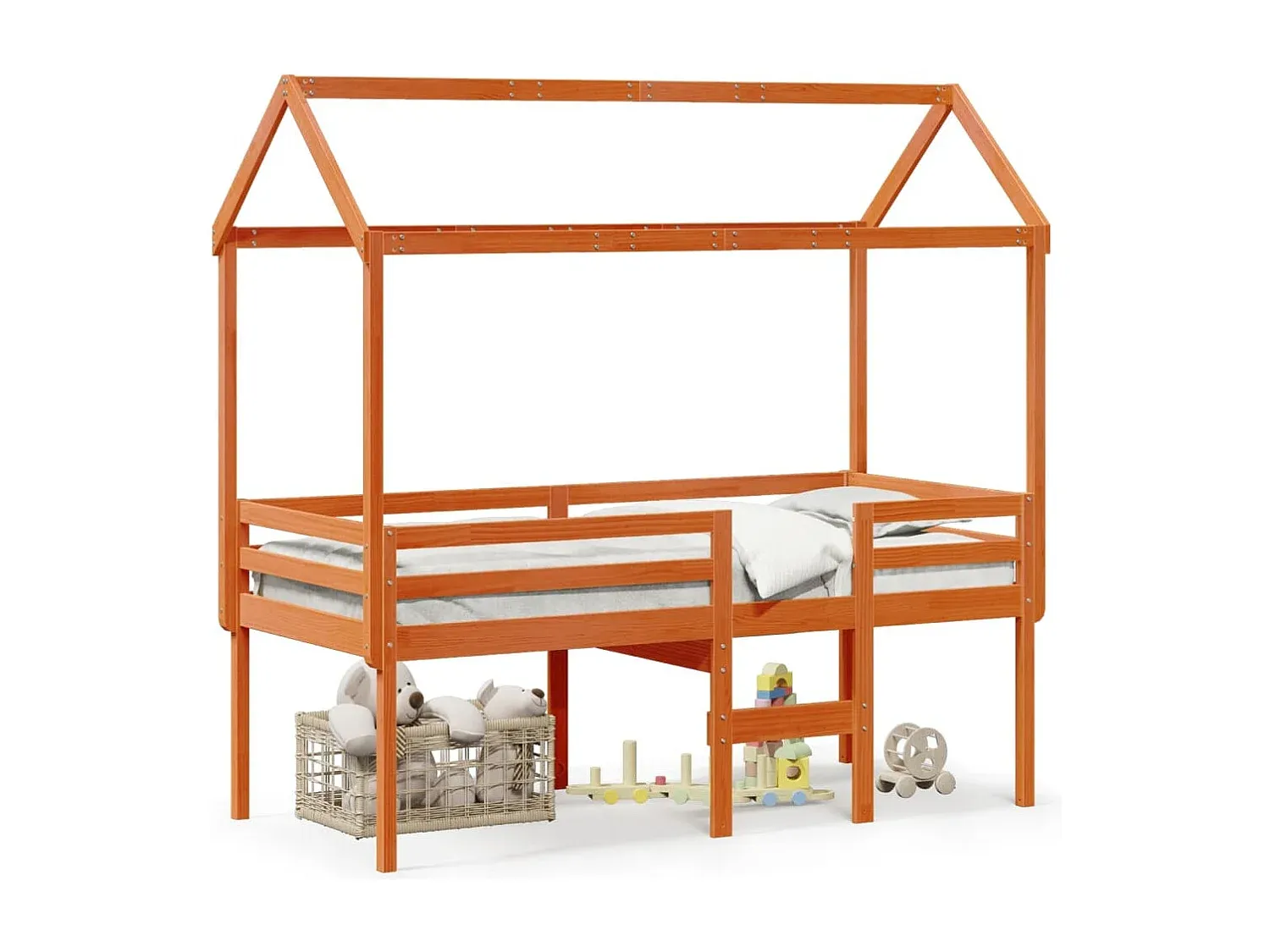 Kinder-Etagenbett mit Dach aus Kiefernholz 80x200 cm-nestelivoa.com