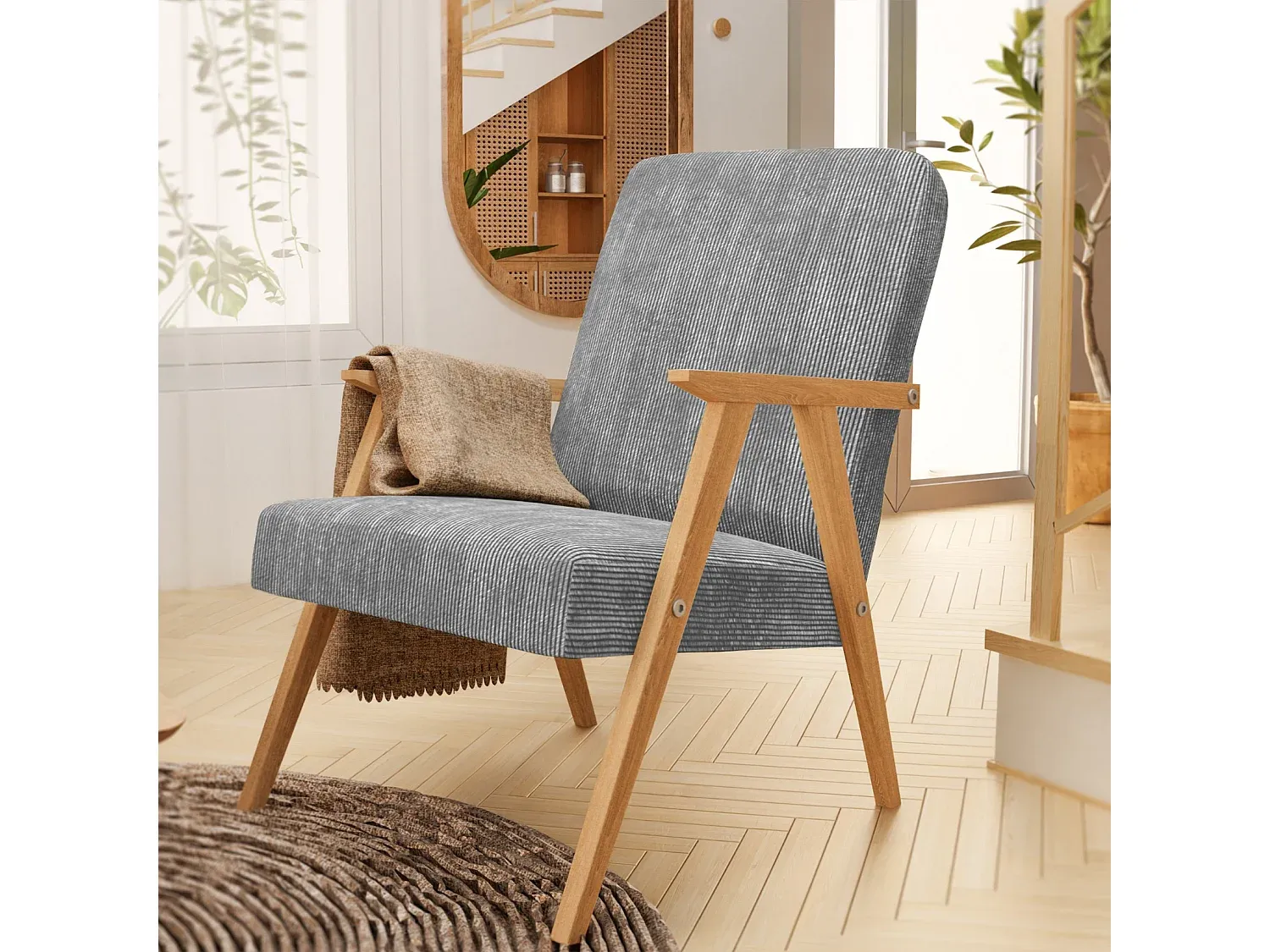 Klassischer Retro-Sessel im skandinavischen Stil, hellgrau-nestelivoa.com