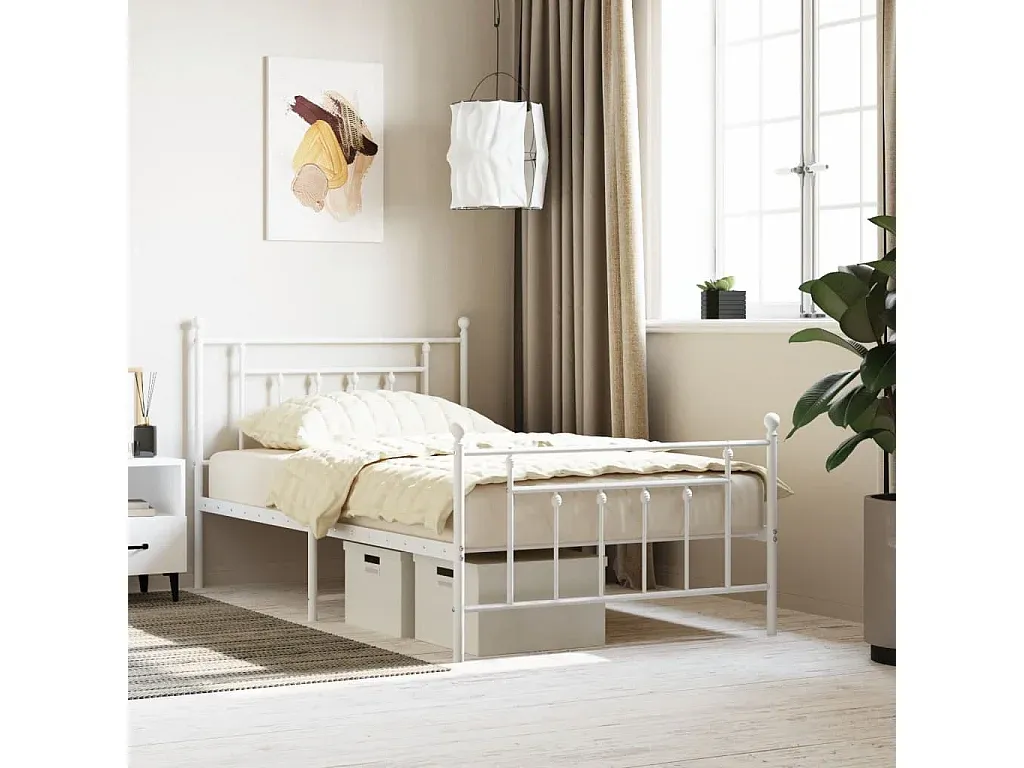 Metallbett mit Kopf- und Fußteil, Weiß, 100x200 cm-nestelivoa.com