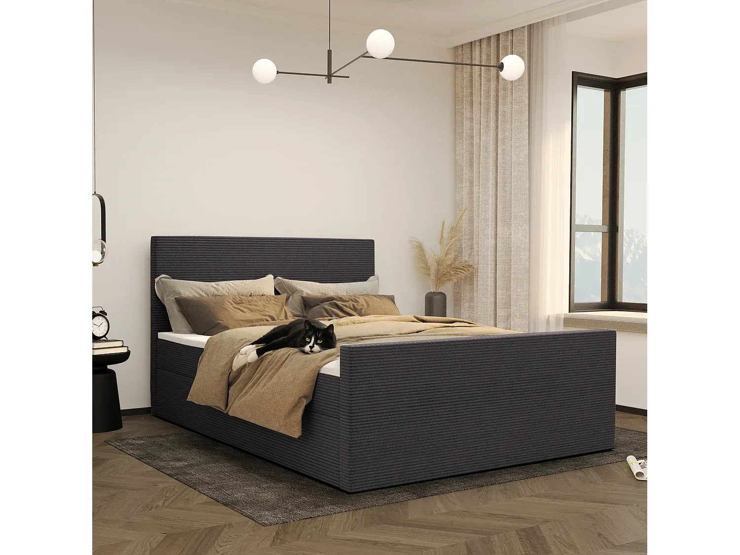 Boxspringbett mit Bettkasten und Topper, Dunkelgrau, 160x200 cm-nestelivoa.com