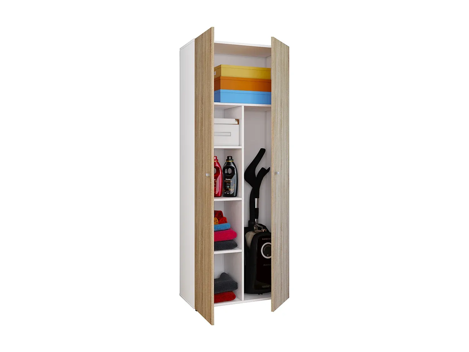 Vielseitiger Allzweckschrank mit zwei Türen, Weiß und Sonoma-Eiche Dekor-nestelivoa.com