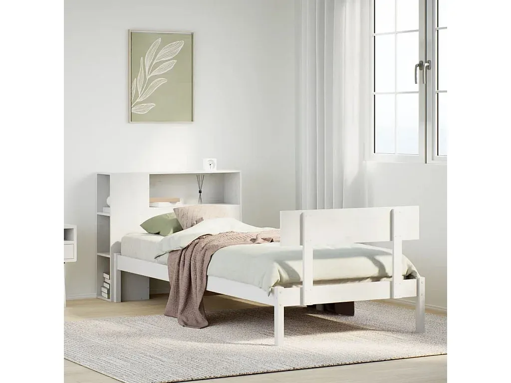 Holzbett mit Regal Weiß 100x200 cm-nestelivoa.com