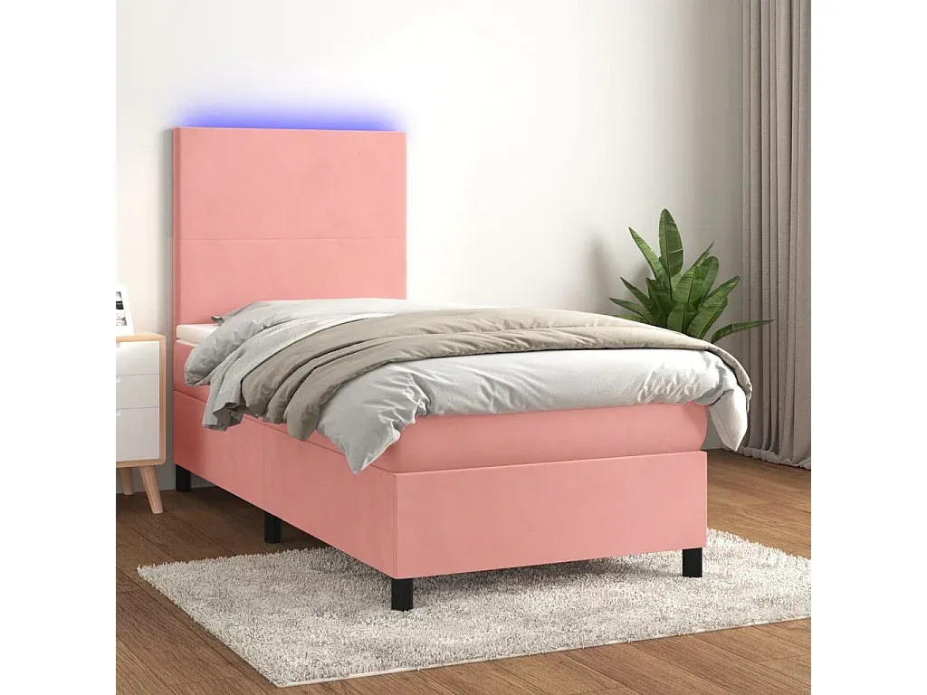 LED-Polsterbett mit Matratze, Schlafzimmermöbel in Rosa 90x190 cm-nestelivoa.com