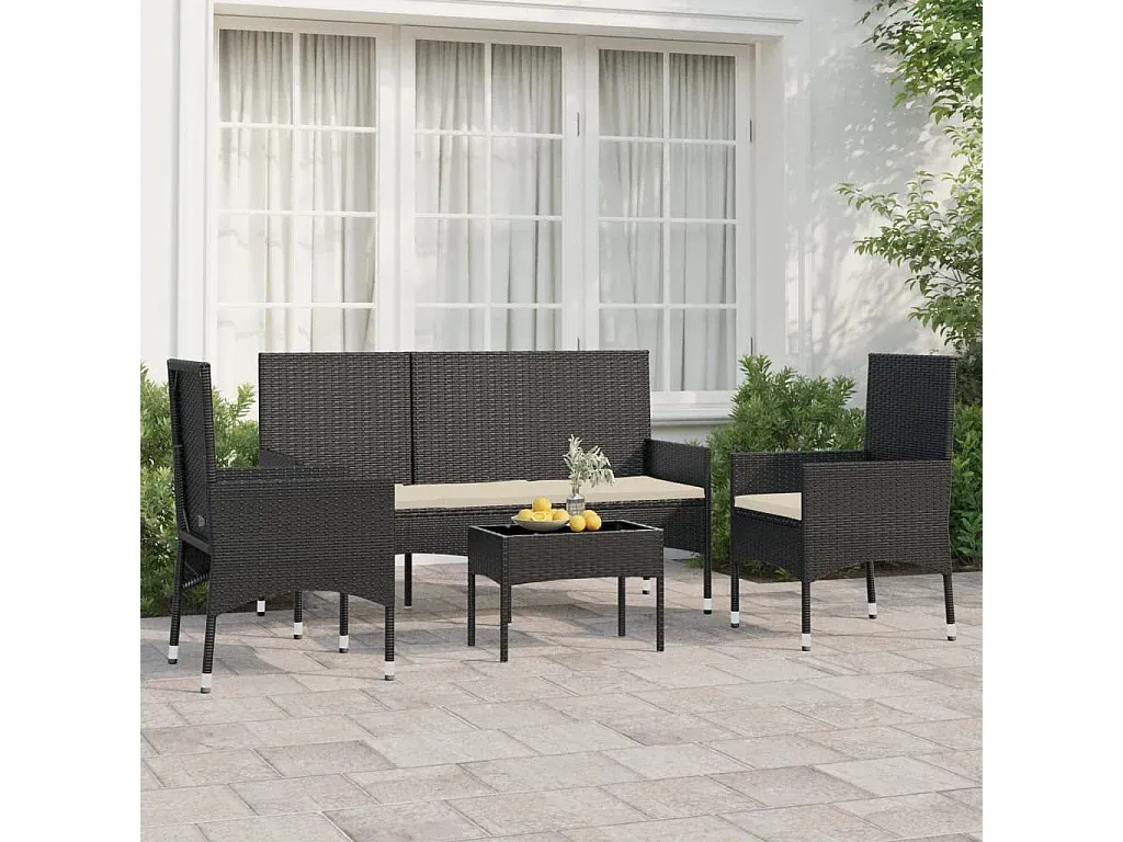 Moderne Garten-Lounge-Sitzgruppe mit Tisch und Kissen, Schwarz-nestelivoa.com
