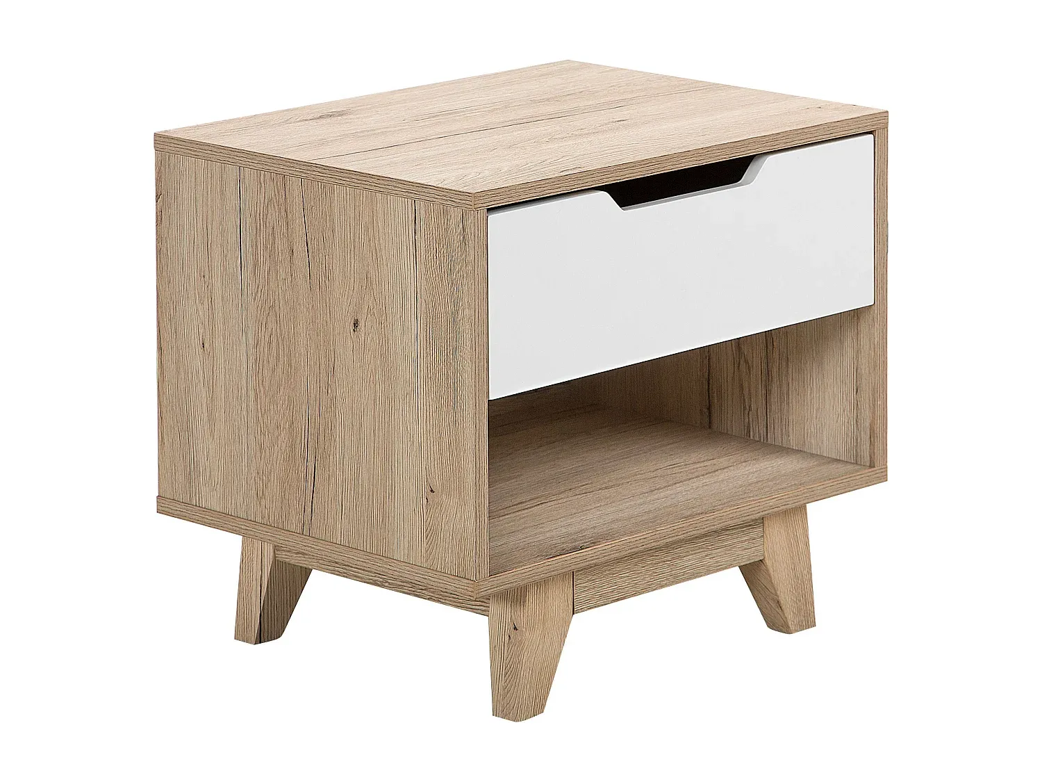 Moderner Nachttisch mit hellem Holzdesign und weißer Oberfläche-nestelivoa.com