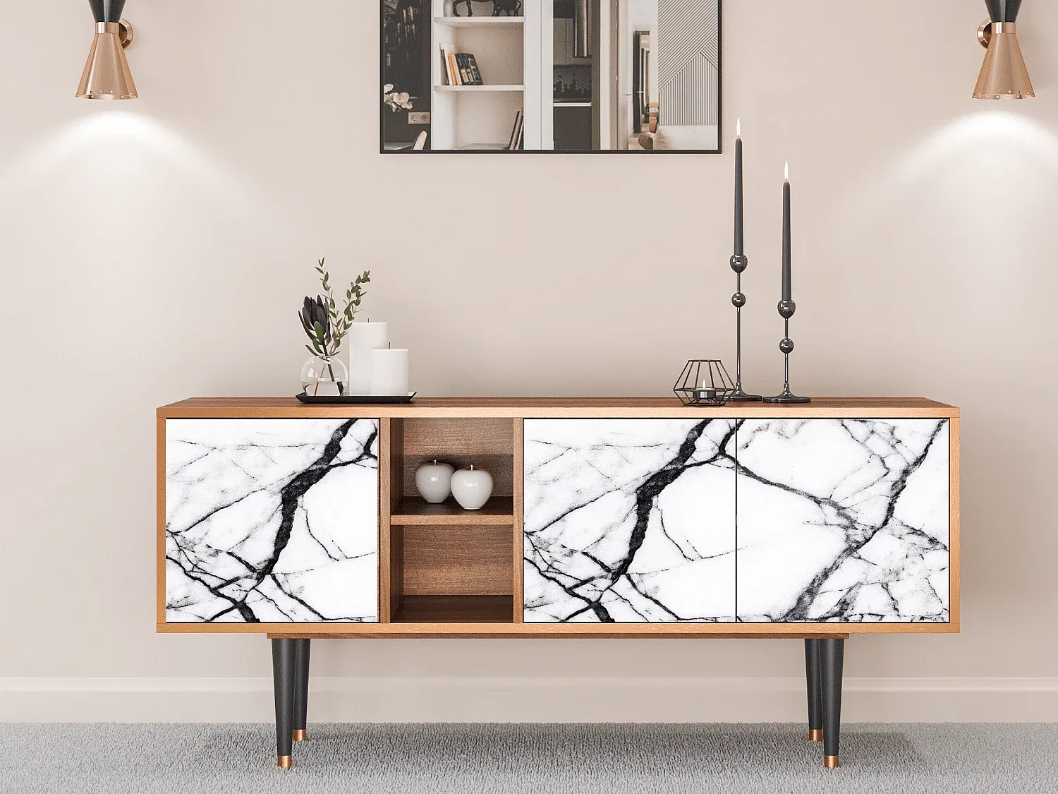 Moderner TV-Schrank mit Marmordesign, Walnuss-nestelivoa.com