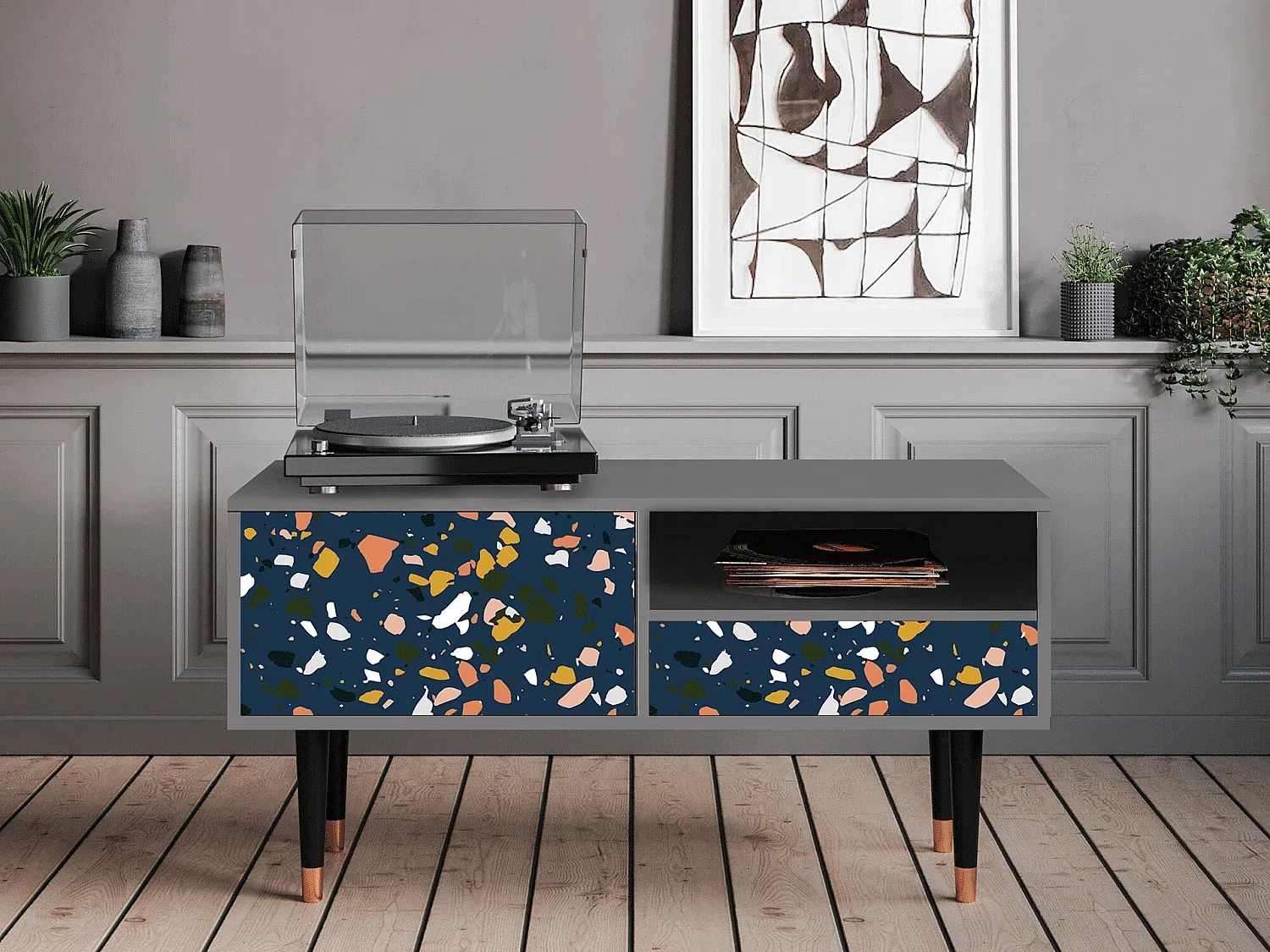 Moderner TV-Unterschrank in Grau mit Stauraum-nestelivoa.com