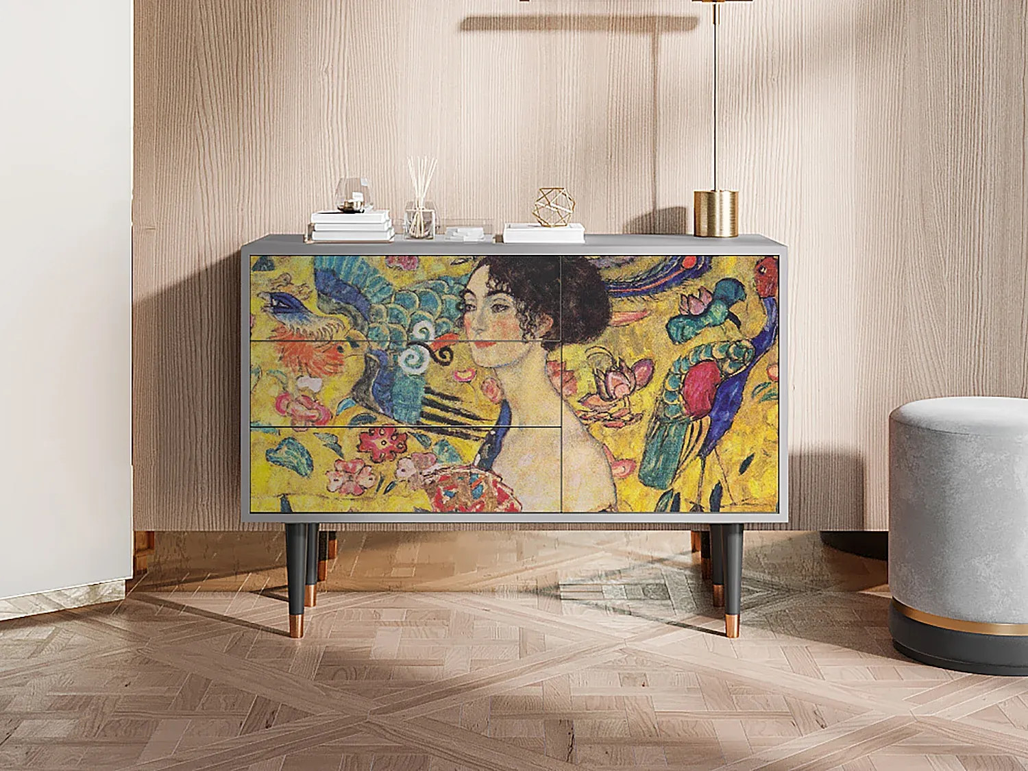 Elegantes Sideboard mit Klimt-Motiv und Stauraum-nestelivoa.com