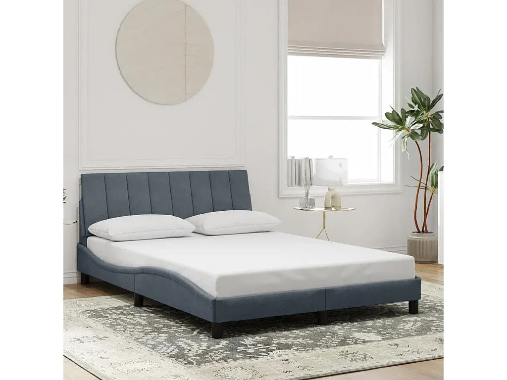 Samtbettgestell mit Kopfteil Dunkelgrau 140x190 cm-nestelivoa.com