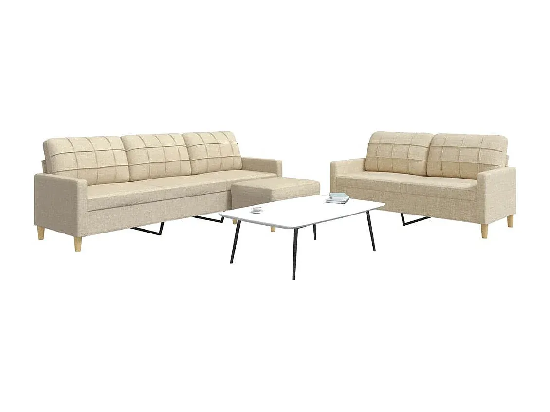 Bequeme Sofagarnitur mit Hocker aus Creme-Stoff-nestelivoa.com
