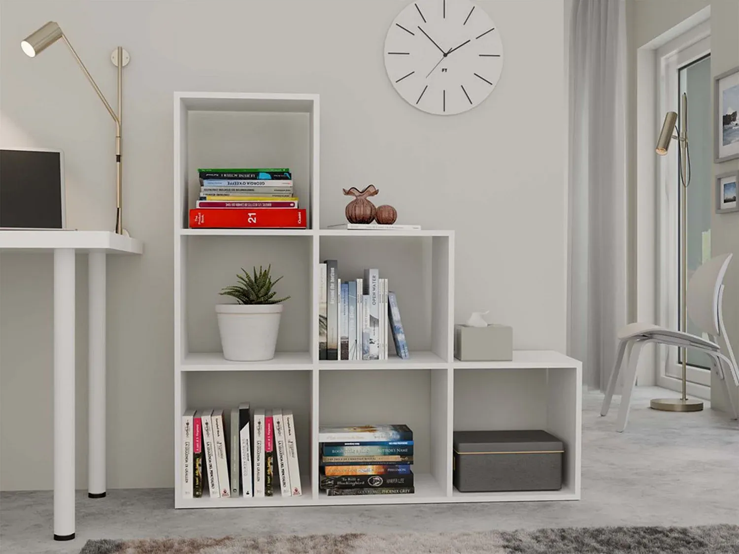 Weißes Regal mit sechs Fächern, 115 cm-nestelivoa.com