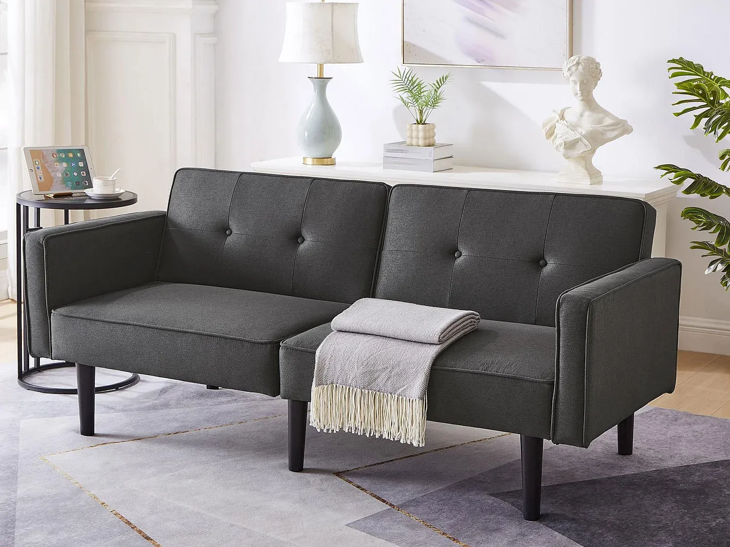 Verstellbares 2-in-1-Sofa mit Schlaffunktion, Schwarz-nestelivoa.com
