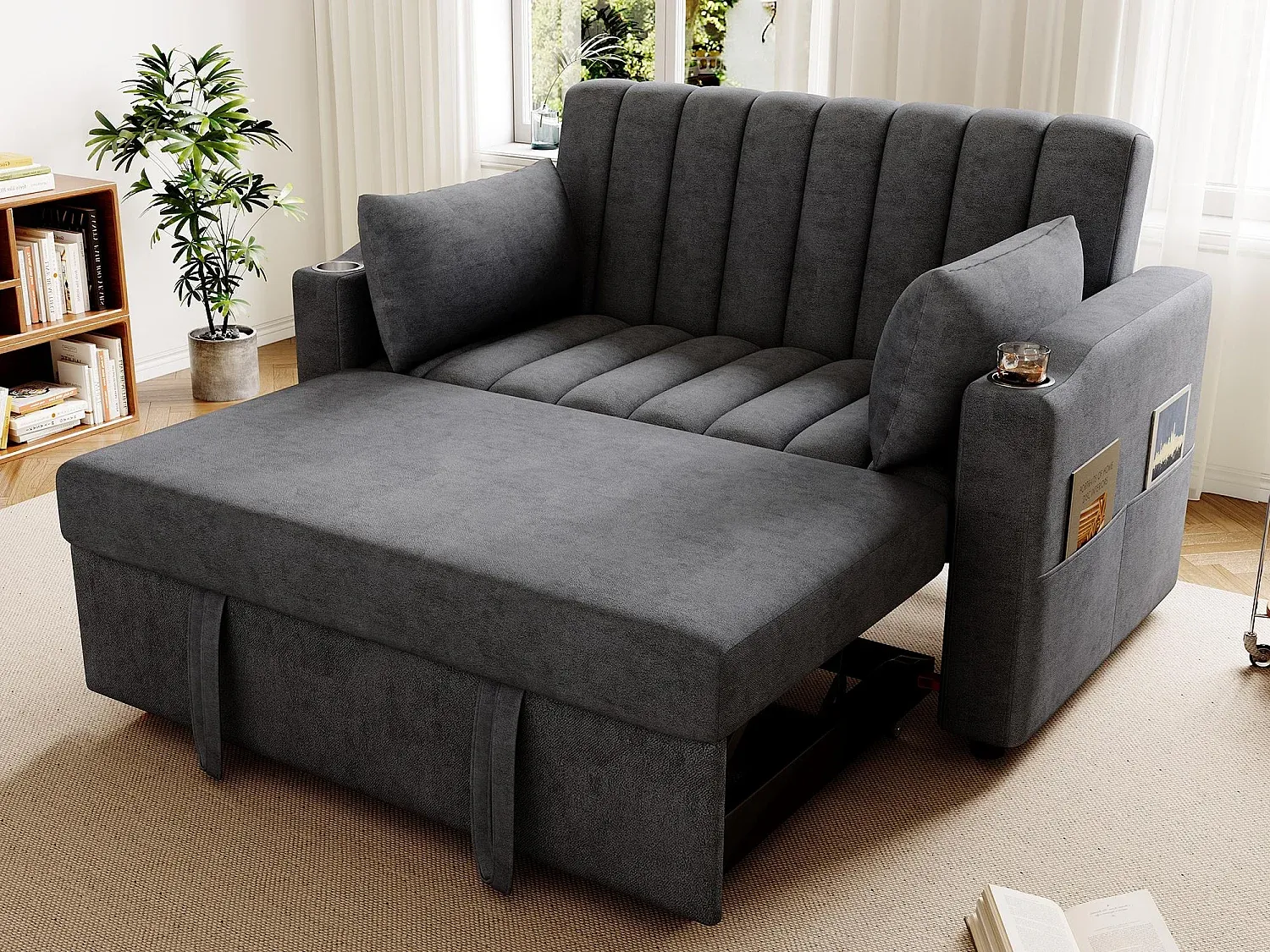 Zweisitziges bequemes Sofa mit Getränkehalter und Kissen - Grau-nestelivoa.com