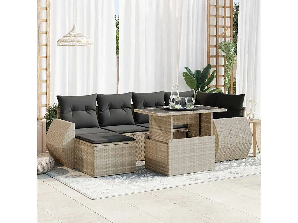 Moderne Garten-Sofagarnitur mit Kissen in Hellgrau-nestelivoa.com