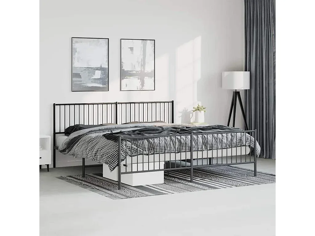 Metallbettgestell mit Kopf- und Fußteil, schwarz 193x203 cm-nestelivoa.com