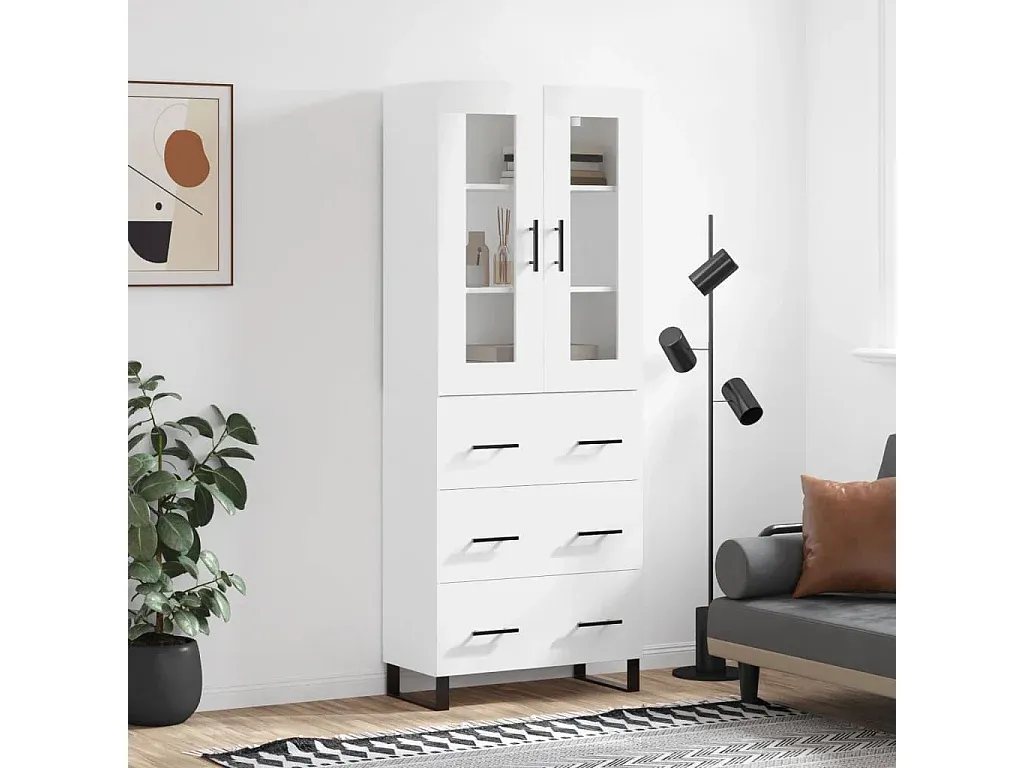 Weiße Hochkommode mit Stauraum aus Holzwerkstoff 69,5x34x180 cm-nestelivoa.com