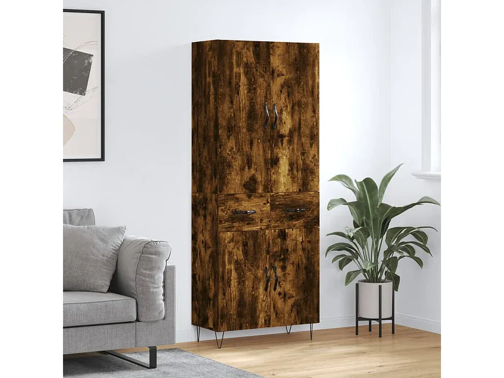 Moderner Highboard Schrank aus Räuchereiche, 70x34x180 cm-nestelivoa.com