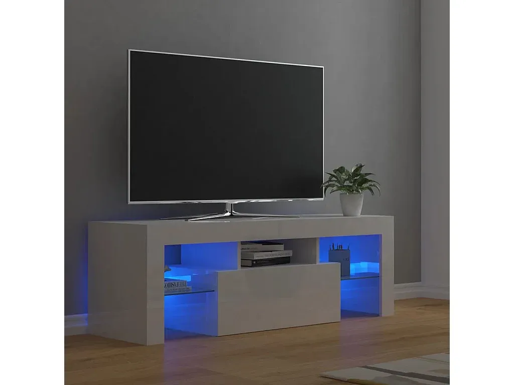 Moderner Fernsehtisch mit LED-Beleuchtung, Hochglanz Weiß, 120x35x40 cm-nestelivoa.com