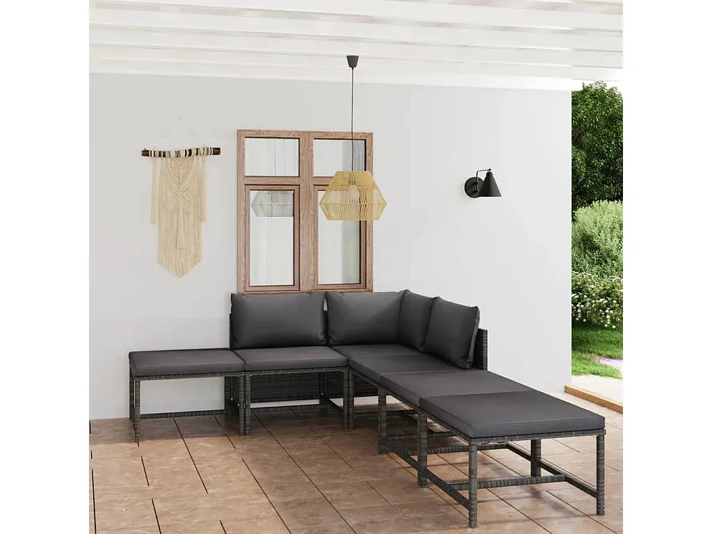 Moderne Garten-Sitzgruppe mit Tisch und Kissen, Poly Rattan, Grau-nestelivoa.com