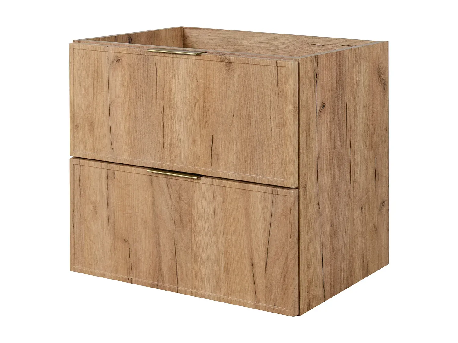 Eleganter Badezimmerschrank mit goldenen Griffen, Eichenoptik-nestelivoa.com