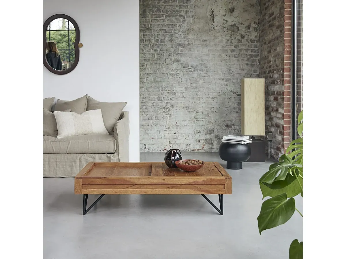 Moderner Akazienholz Couchtisch 120x68 cm-nestelivoa.com