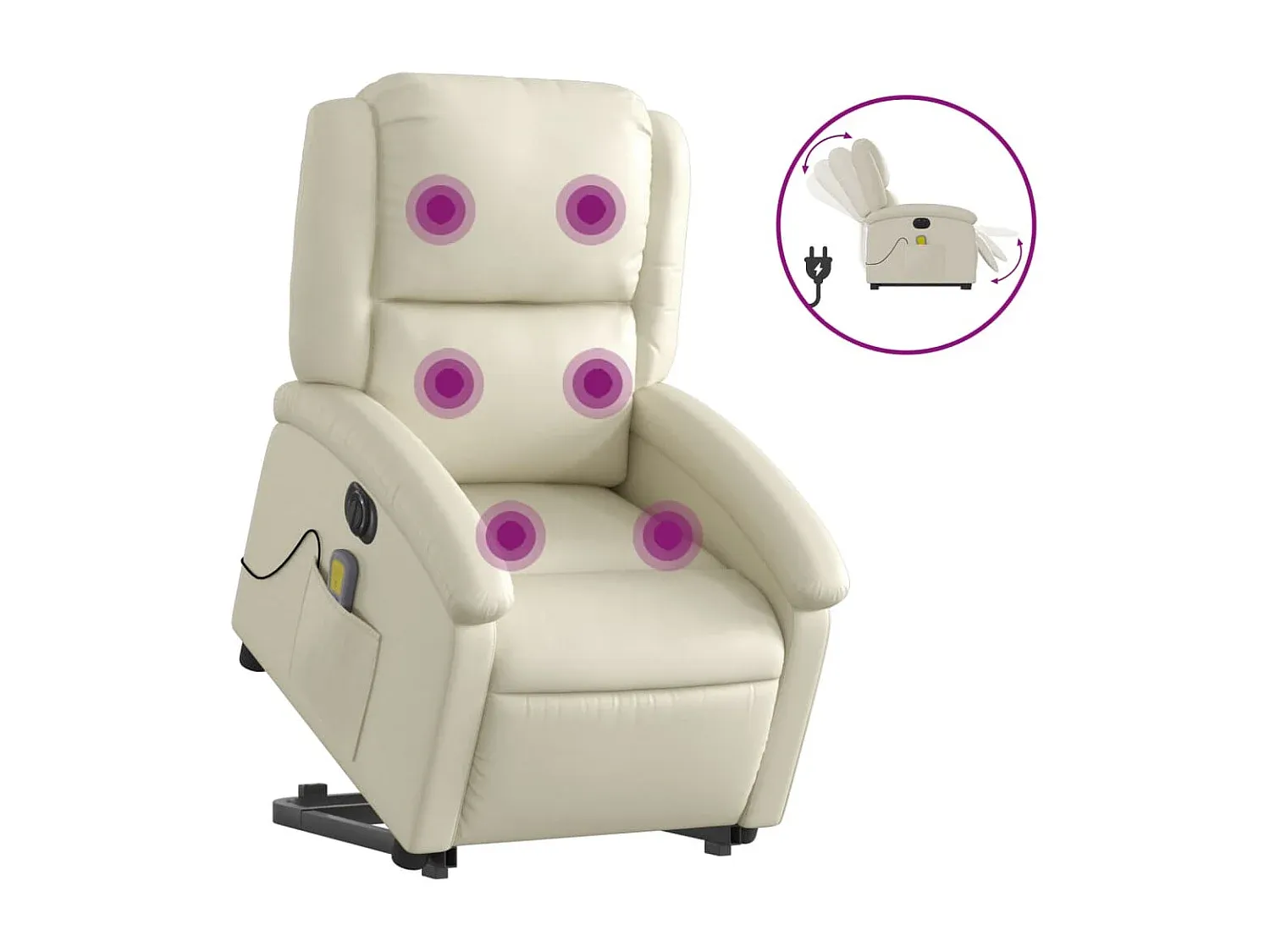 Elektrischer Massagesessel in Creme aus Kunstleder mit Aufstehhilfe-nestelivoa.com