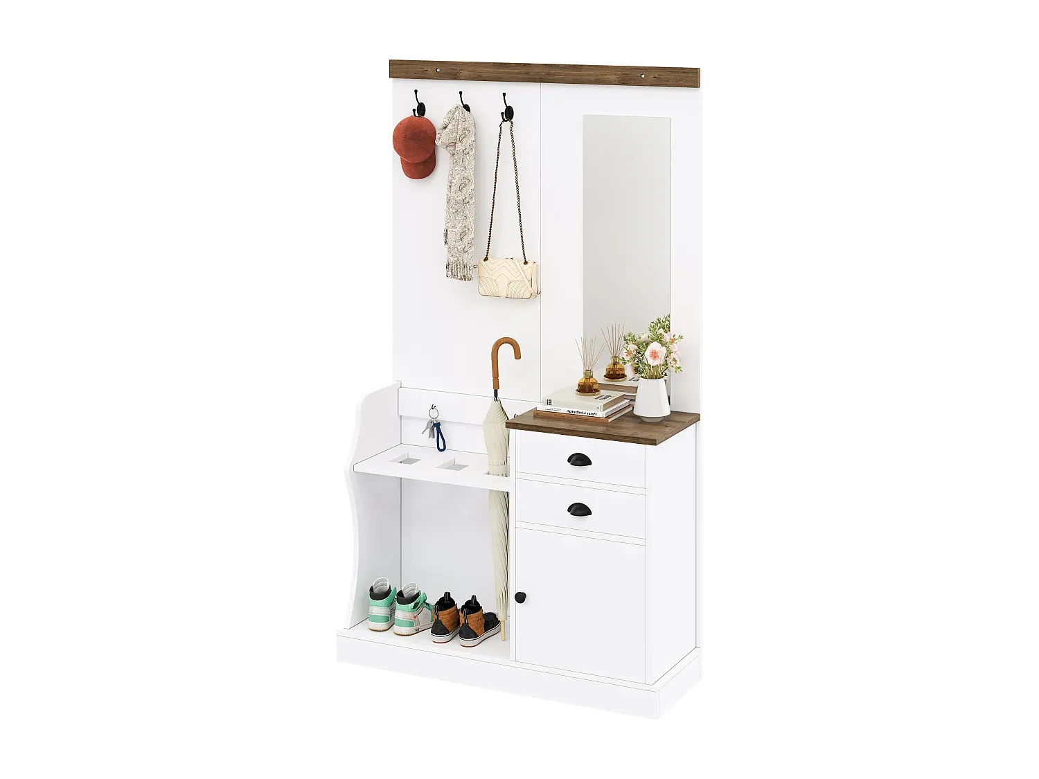 Geräumiger Kleiderschrank mit Spiegel und Schubladen, 110,5 x 38 x 191 cm, Weiß-nestelivoa.com