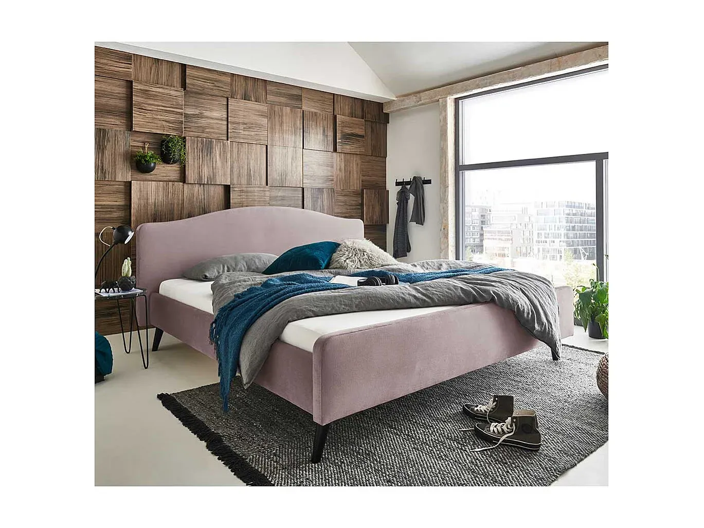 Modernes Velours-Polsterbett in Altrosa-nestelivoa.com