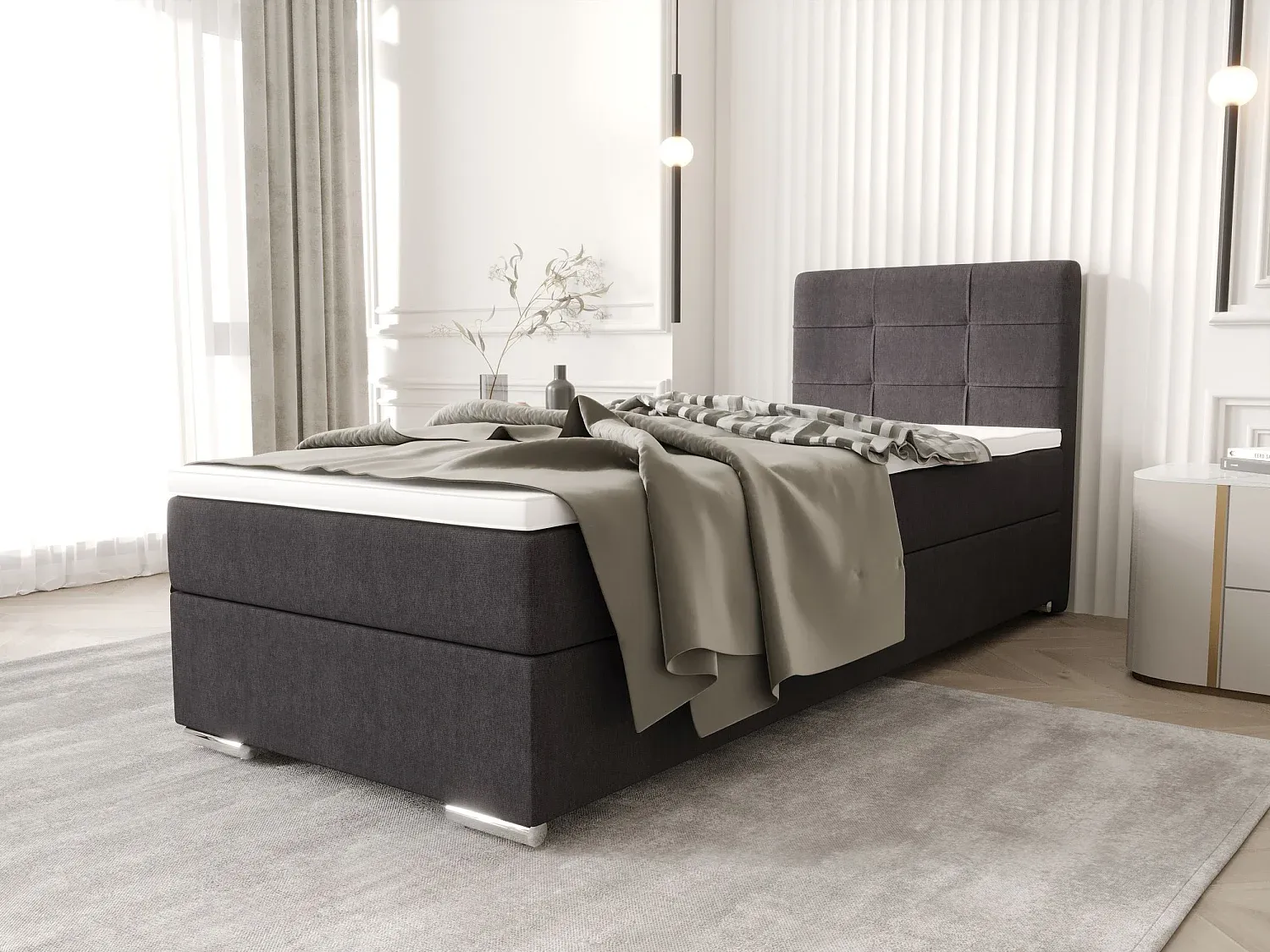 Boxspringbett 80x200 Grau mit Bettkasten und Matratze-nestelivoa.com