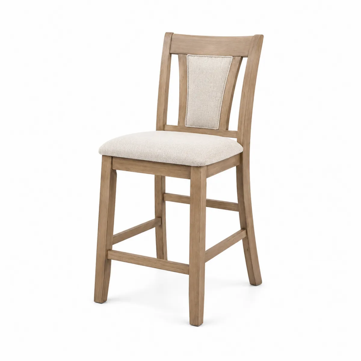 Sgabello in Legno con Seduta Imbottita in Tessuto Beige-xeltrivol