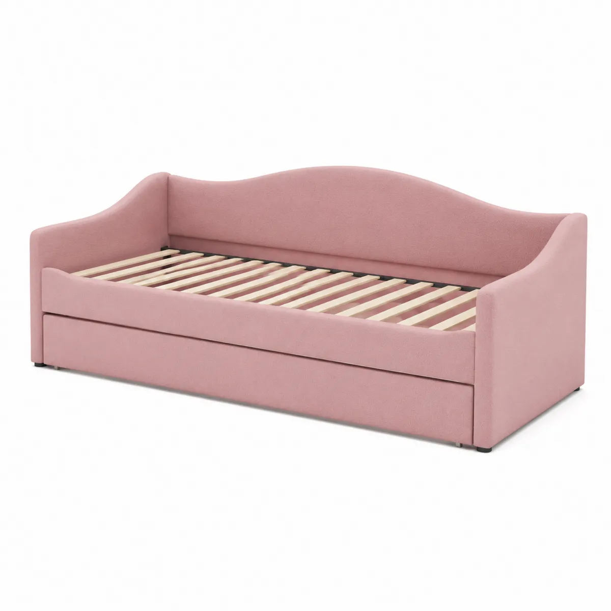 Divano letto in legno e tessuto rosa con cassetto estraibile-xeltrivol