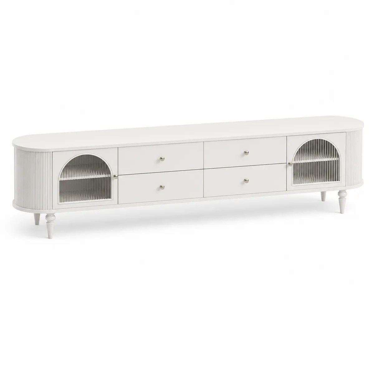 Mobile TV in legno MDF bianco con cassetti e ante in vetro temperato-xeltrivol
