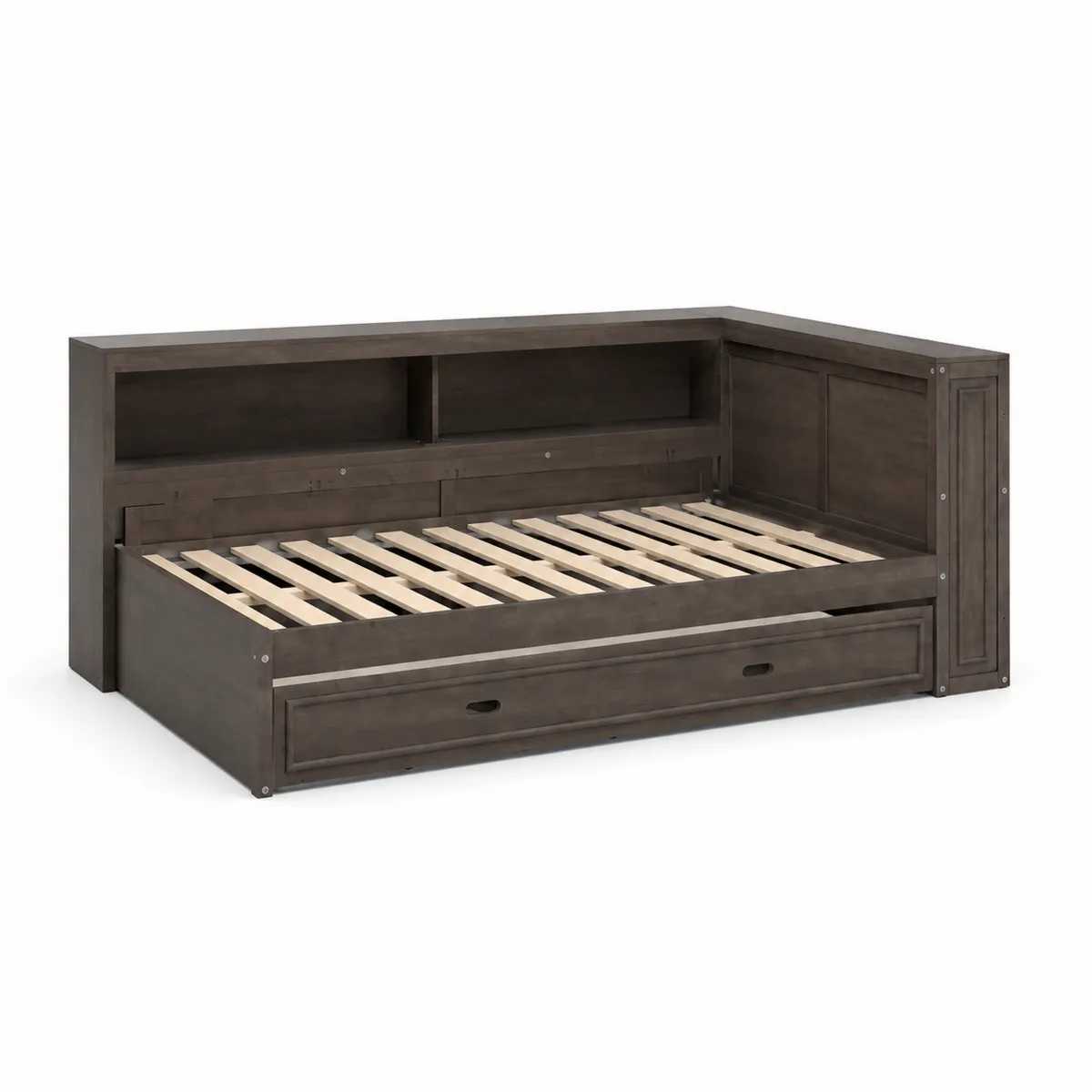 Letto angolare in legno massello con cassetto estraibile marrone-xeltrivol