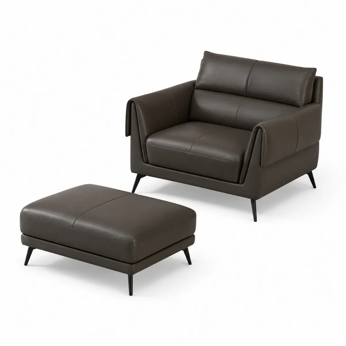Set poltrona e pouf in pelle sintetica marrone scuro-xeltrivol