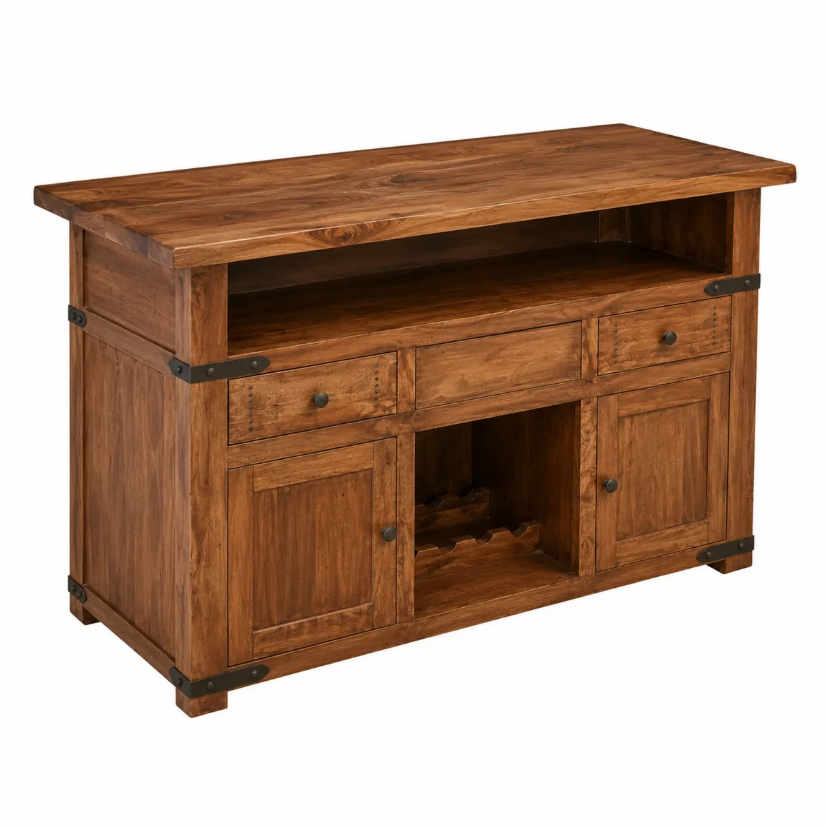 Credenza bar in legno di acacia con ante e cassetti-xeltrivol