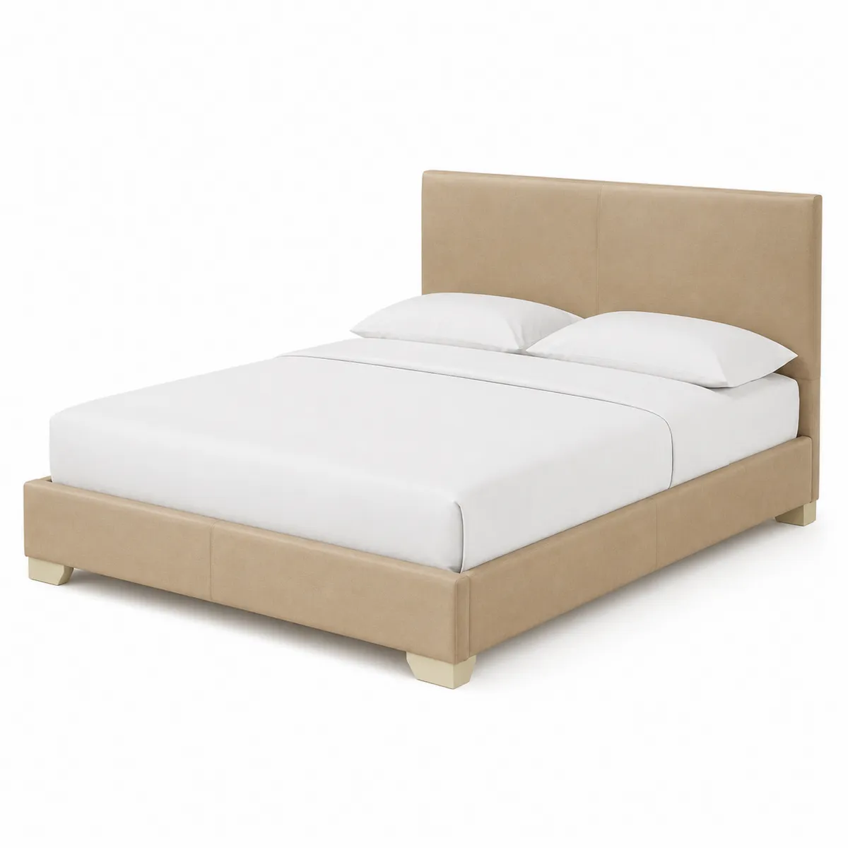 Letto matrimoniale in pelle sintetica beige con materasso e cuscini-xeltrivol