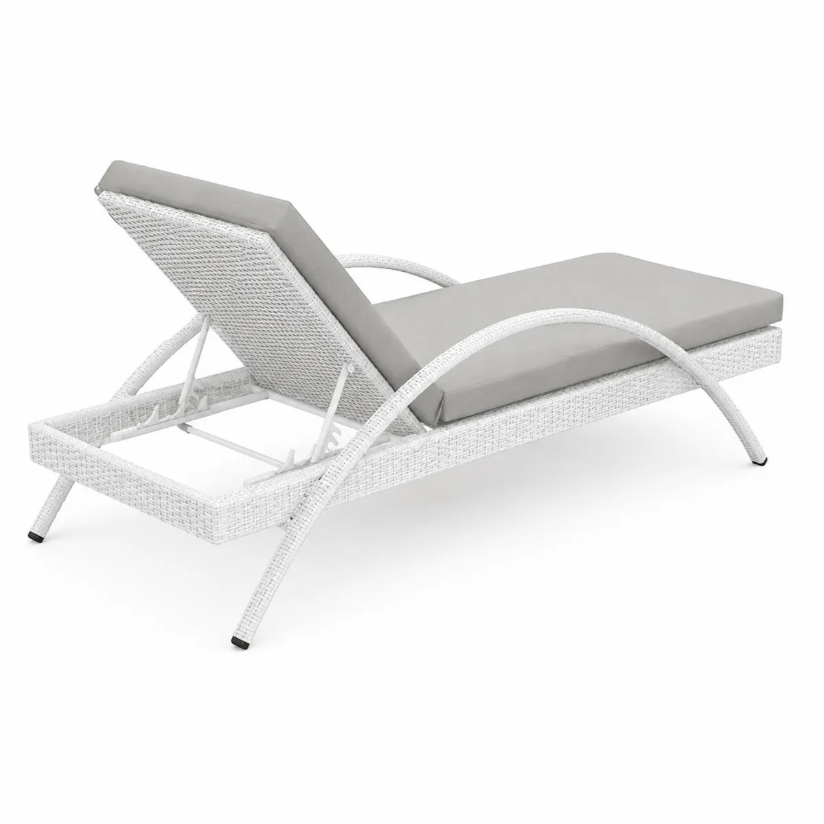 Lettino prendisole in rattan PE bianco con cuscino grigio-xeltrivol