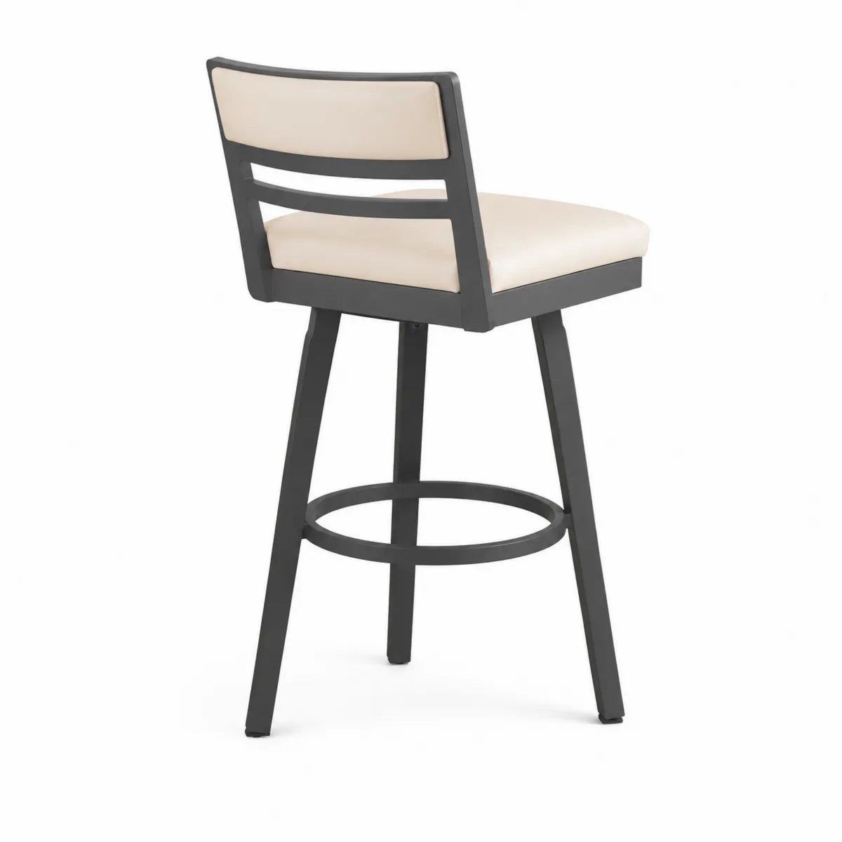 Sgabello da bar in metallo nero con seduta in ecopelle beige-xeltrivol